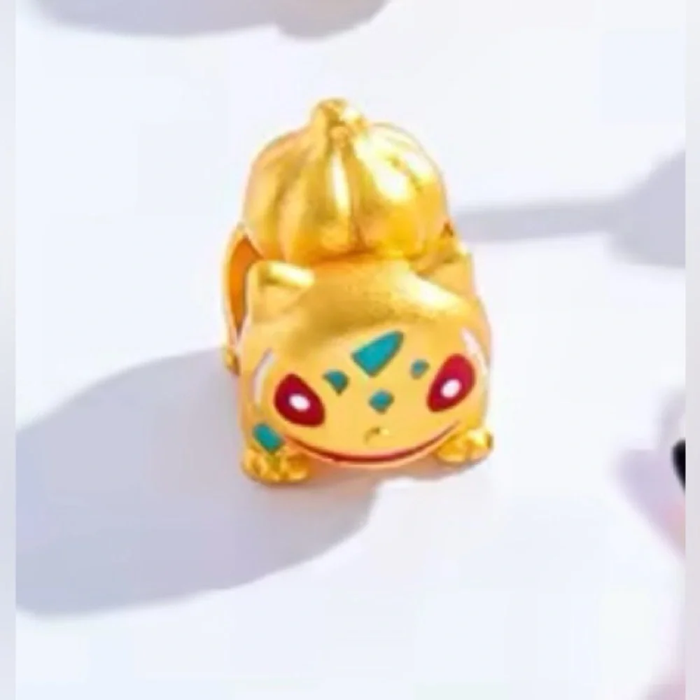 24K Gold Filled Pokemon Bulbasaur Charm Bead Pendant Anime Kawaii Pocket Monster